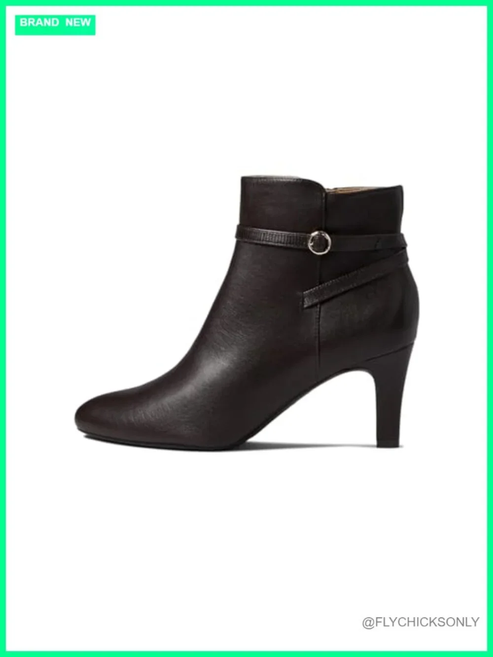 Faux Leather Almond Toe Ankle Bootie with Buckle Ornament